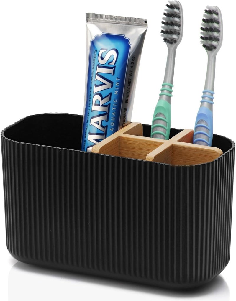 GFWARE Black Toothbrush Holder - Bamboo Toothbrush Holders for Bathrooms Electric Toothbrush Holder Organizer Kids Toothbrush Holders for Bathrooms Countertop - Image 1